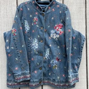 Denim & co Floral Embroidered Denim Jacket boho hippie 
Size please see photos